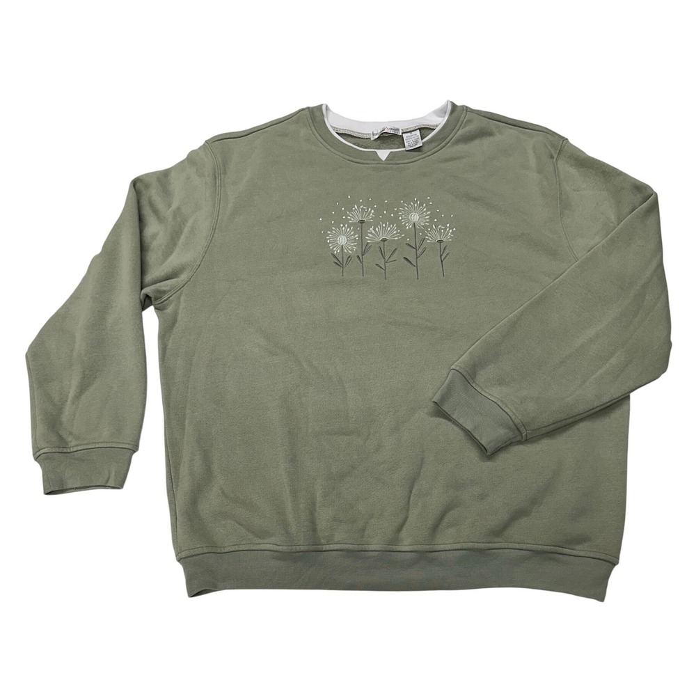 Hasting & Smith Sweatshirt Green Floral Embroidered Beaded Pullover 1X Women